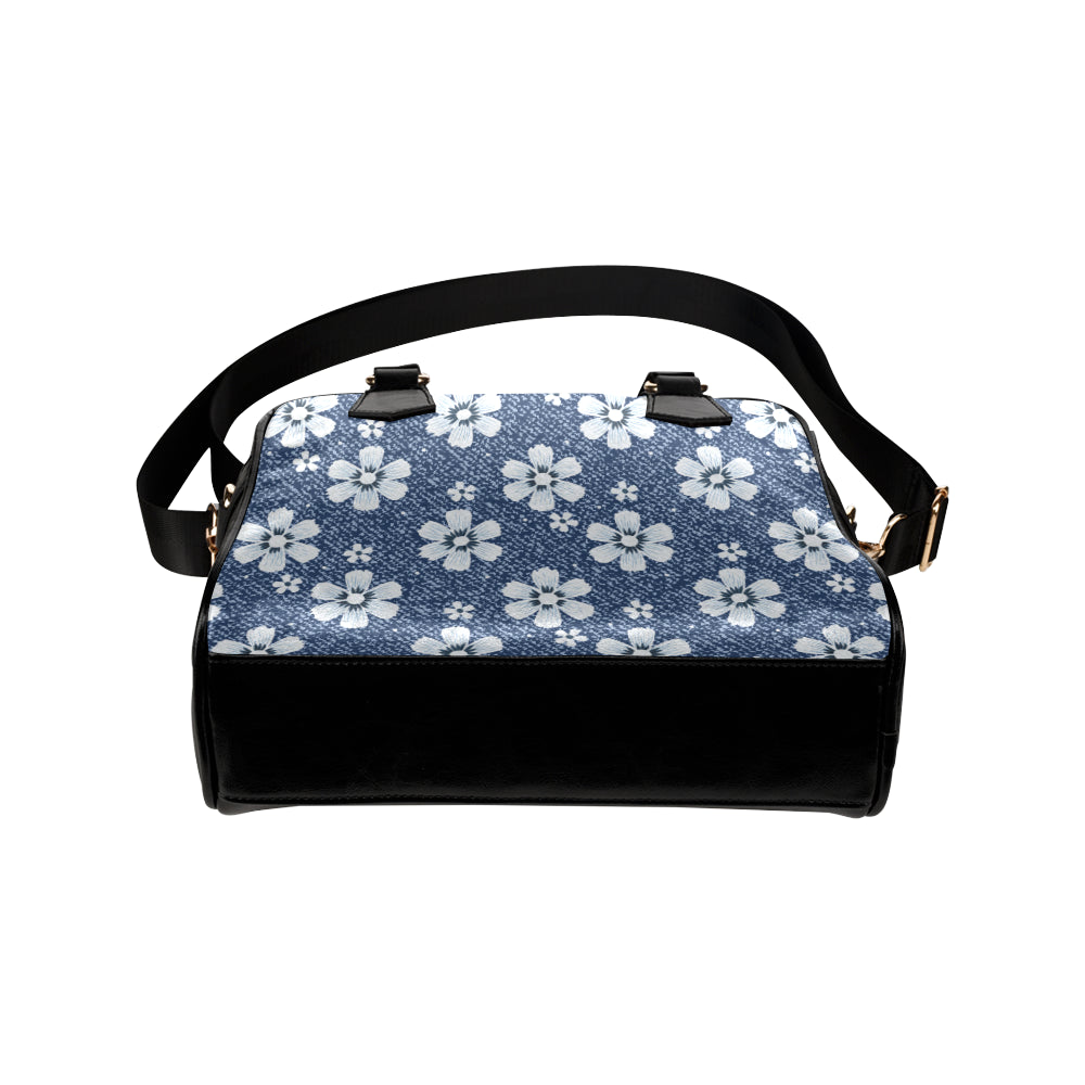 Jean Flower Pattern Print Design 03 Shoulder Handbag
