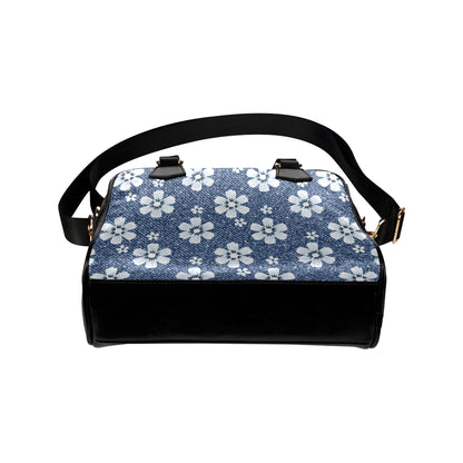 Jean Flower Pattern Print Design 03 Shoulder Handbag