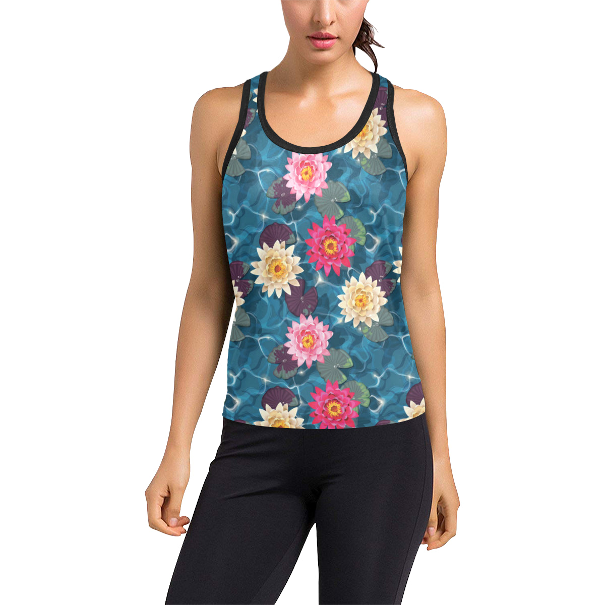 Water Lily Pattern Print Design WL05 Women's Racerback Tank Top