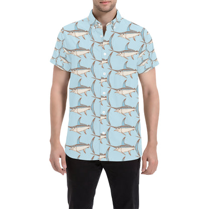 Swordfish Pattern Print Design 01 Men's Short Sleeve Button Up Shirt