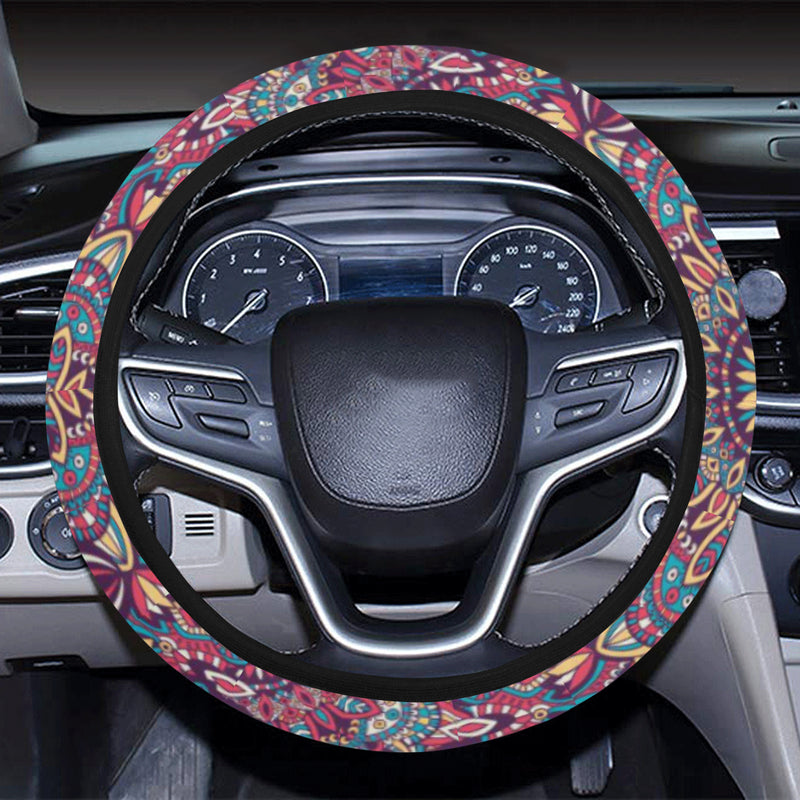 Boho Pattern Print Design 05 Steering Wheel Cover with Elastic Edge