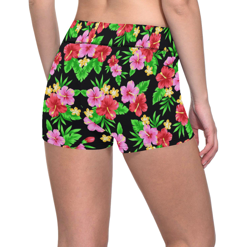 Pink Red Hibiscus Pattern Print Design HB023 Yoga Shorts