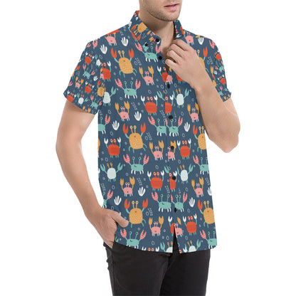 Crab Pattern Print Design 05 Men's Short Sleeve Button Up Shirt
