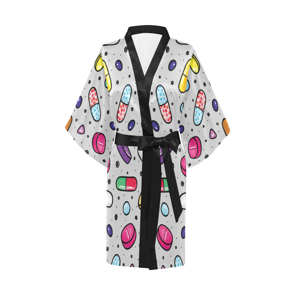 Pill Pattern Print Design A04 Women's Short Kimono