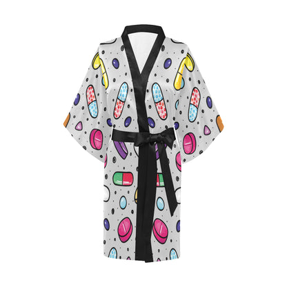 Pill Pattern Print Design A04 Women's Short Kimono