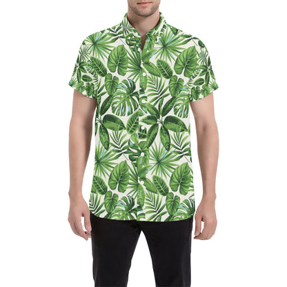 Tropical Flower Pattern Print Design TF013 Men's Short Sleeve Button Up Shirt