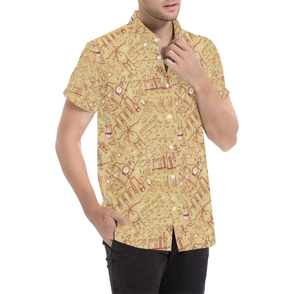 Chemical Pattern Print Design 01 Men's Short Sleeve Button Up Shirt