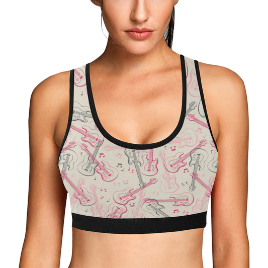 Bass Guitar Pattern Print Design 02 Sports Bra