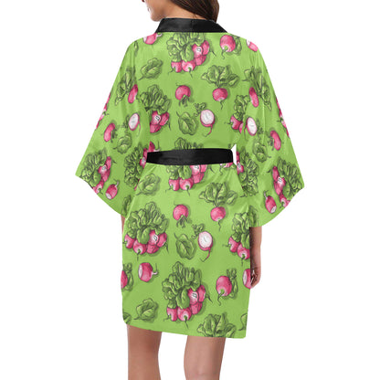 Radish Pattern Print Design A05 Women's Short Kimono