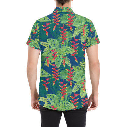 Heliconia Pattern Print Design HL08 Men's Short Sleeve Button Up Shirt