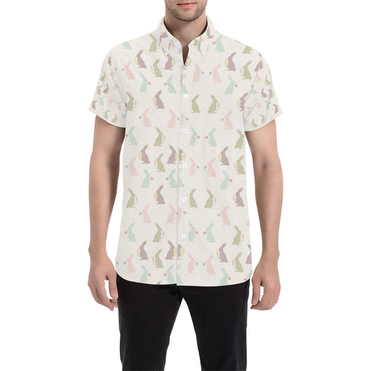Bunny Pattern Print Design 05 Men's Short Sleeve Button Up Shirt