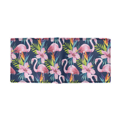 Flamingo Hibiscus Print Men's ID Card Wallet