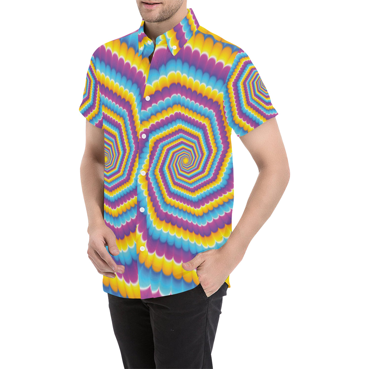 Optical illusion Pattern Print Design A04 Men's Short Sleeve Button Up Shirt