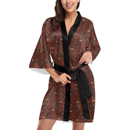 Barbecue Pattern Print Design 01 Women's Short Kimono