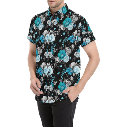 Rose Pattern Print Design A02 Men's Short Sleeve Button Up Shirt