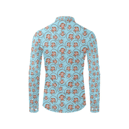 Monkey Cute Design Themed Print Men's Long Sleeve Shirt
