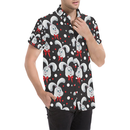 Rabbit Pattern Print Design RB012 Men's Short Sleeve Button Up Shirt