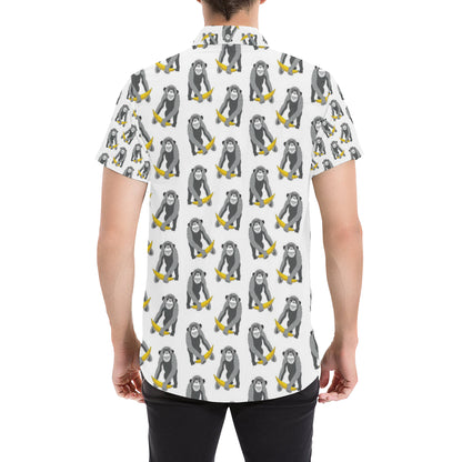 Chimpanzee Pattern Print Design 05 Men's Short Sleeve Button Up Shirt
