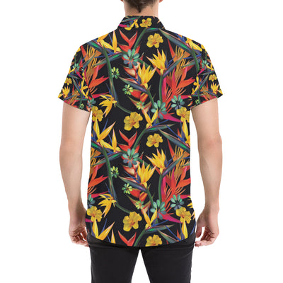 Bird Of Paradise Pattern Print Design BOP016 Men's Short Sleeve Button Up Shirt