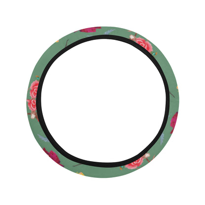 Hummingbird with Rose Themed Print Steering Wheel Cover with Elastic Edge