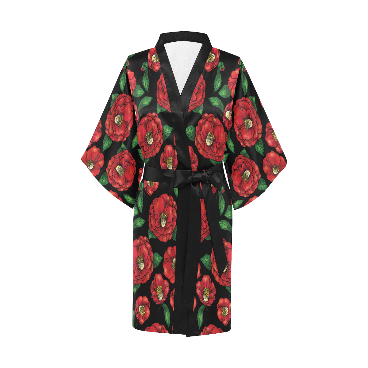Camellia Pattern Print Design CM07 Women's Short Kimono