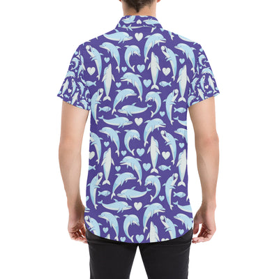 Dolphin Smile Print Pattern Men's Short Sleeve Button Up Shirt