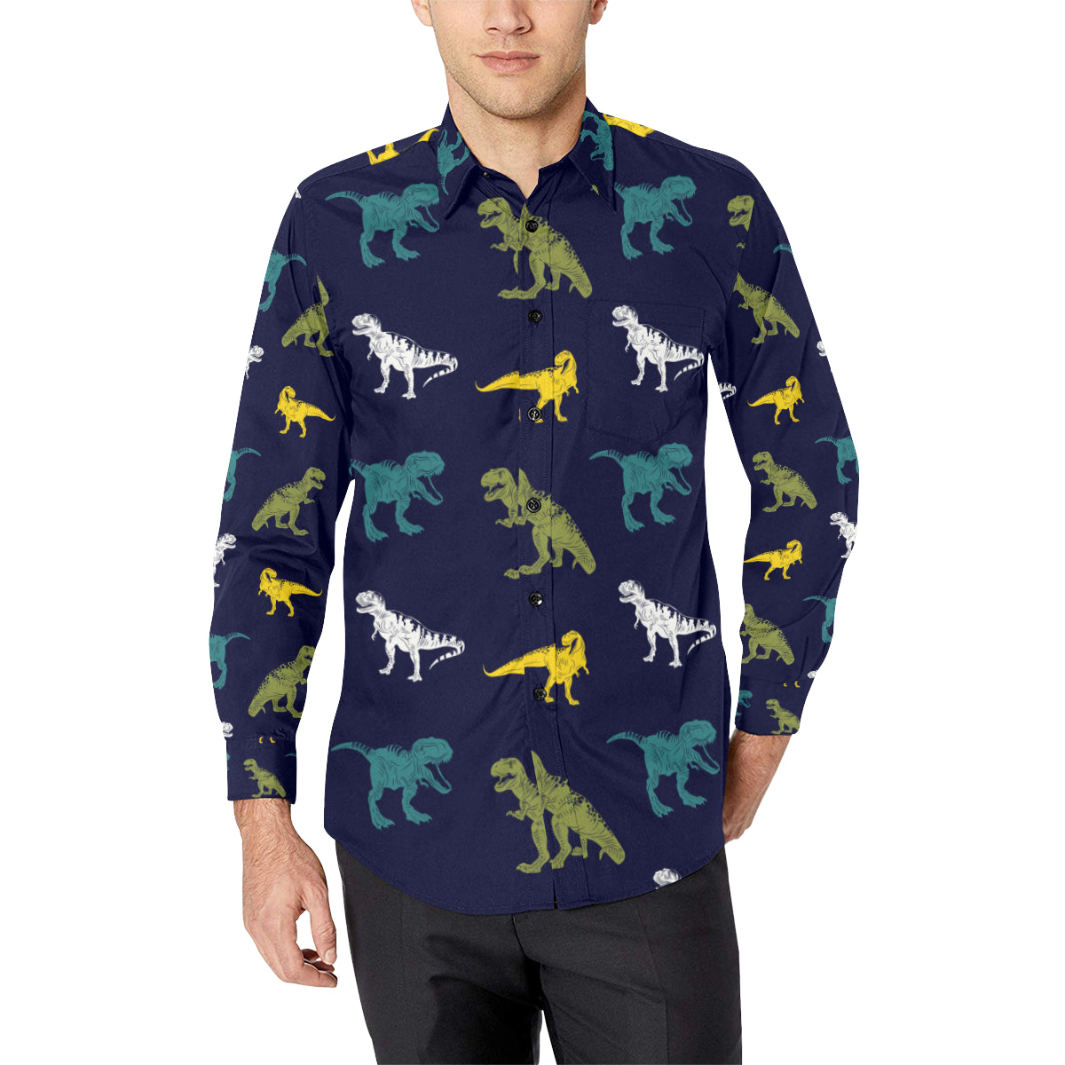 T Rex Pattern Print Design A07 Men's Long Sleeve Shirt
