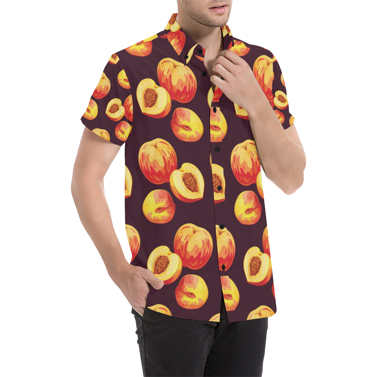 Peach Pattern Print Design A04 Men's Short Sleeve Button Up Shirt