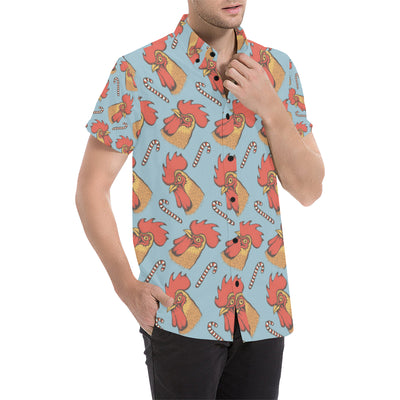 Rooster Pattern Print Design A05 Men's Short Sleeve Button Up Shirt