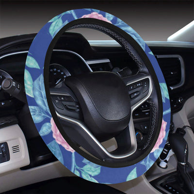 Camellia Pattern Print Design CM05 Steering Wheel Cover with Elastic Edge