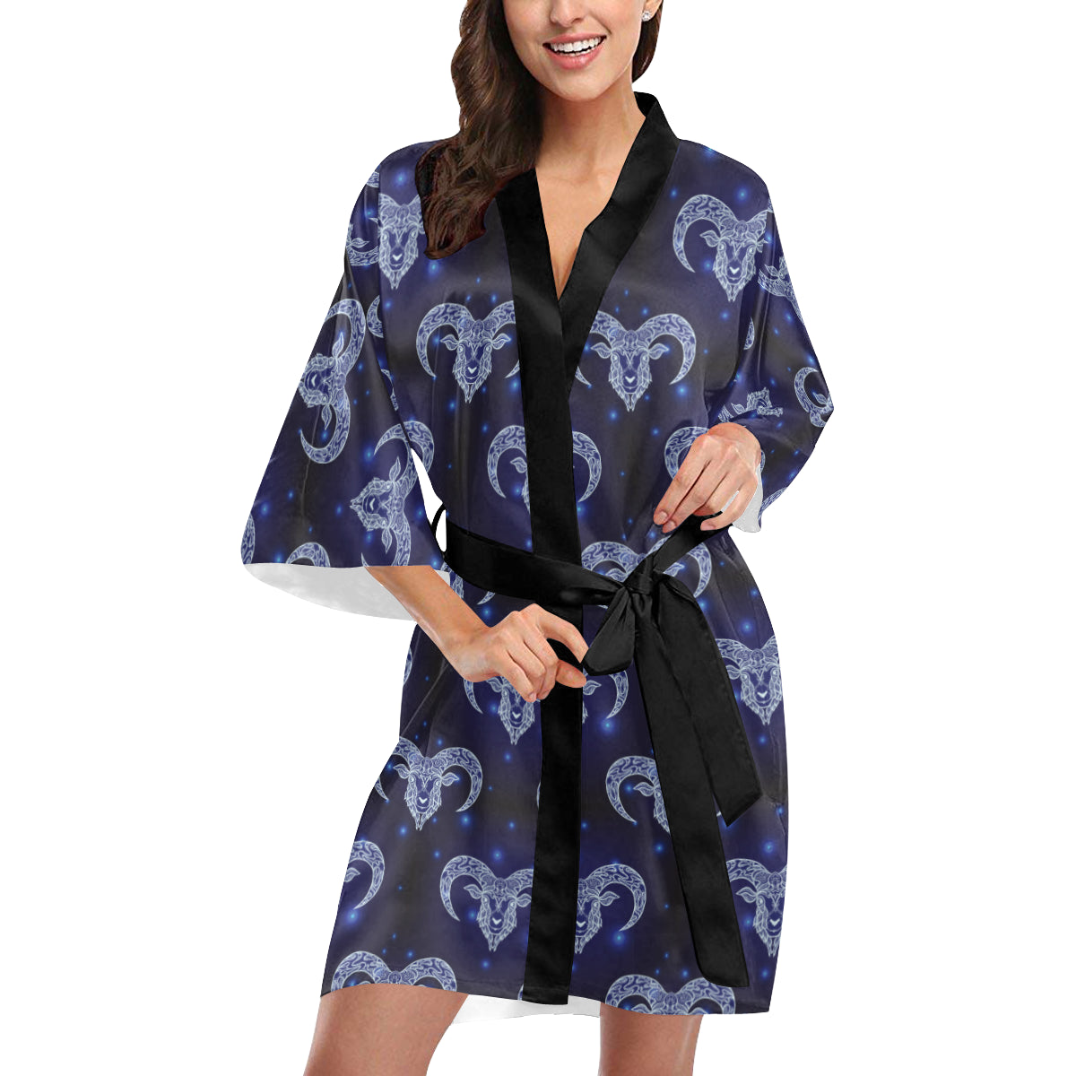 Aries Zodiac Pattern Print Design 01 Women's Short Kimono