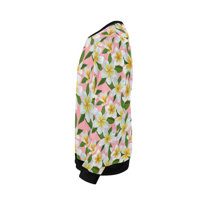 White Plumeria Pattern Print Design PM011 Men Long Sleeve Sweatshirt