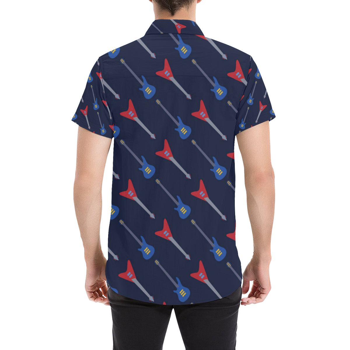Electric Guitar Pattern Print Design 01 Men's Short Sleeve Button Up Shirt