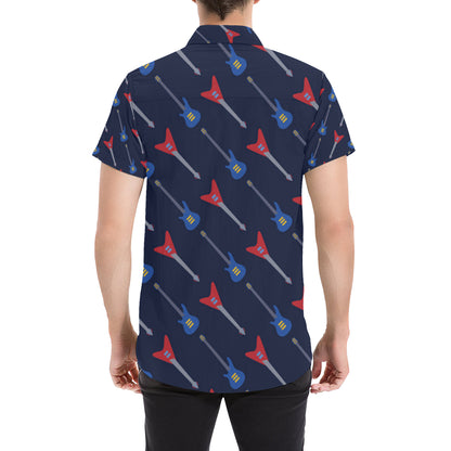 Electric Guitar Pattern Print Design 01 Men's Short Sleeve Button Up Shirt