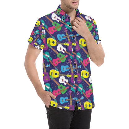 Ukulele Pattern Print Design 02 Men's Short Sleeve Button Up Shirt