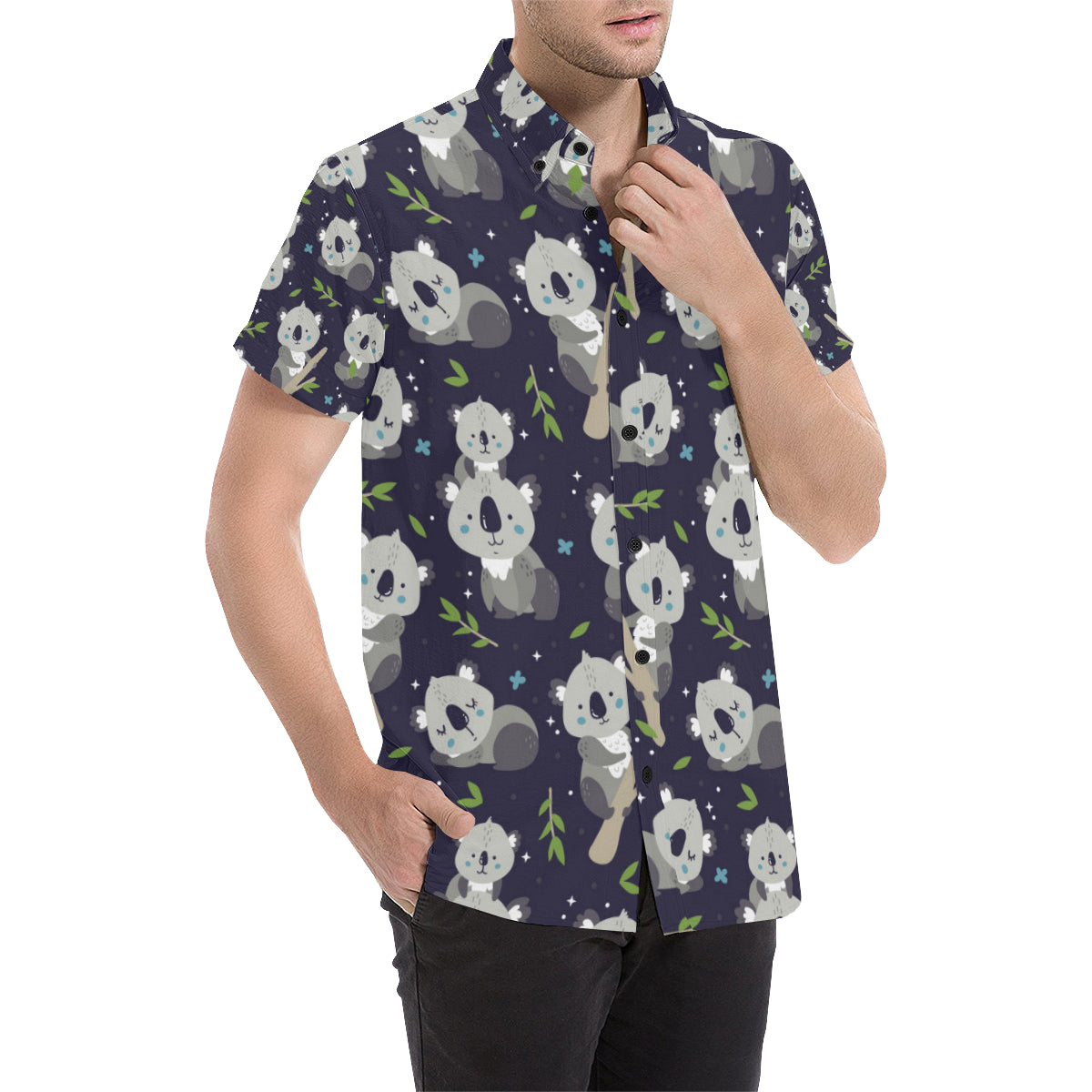 Koala Pattern Print Design 04 Men's Short Sleeve Button Up Shirt