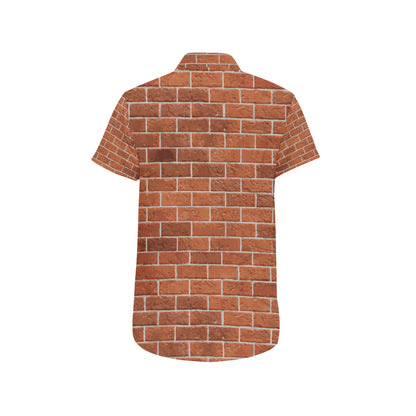 Brick Brown Pattern Print Design 02 Men's Short Sleeve Button Up Shirt