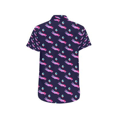 Zombie Pink Hand Design Pattern Print Men's Short Sleeve Button Up Shirt