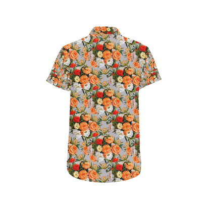 Lisianthus Pattern Print Design LT04 Men's Short Sleeve Button Up Shirt