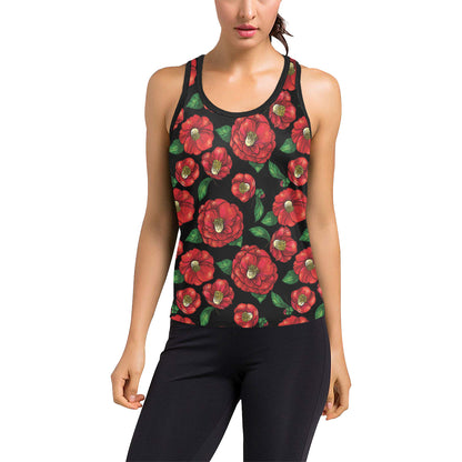 Camellia Pattern Print Design CM07 Women's Racerback Tank Top
