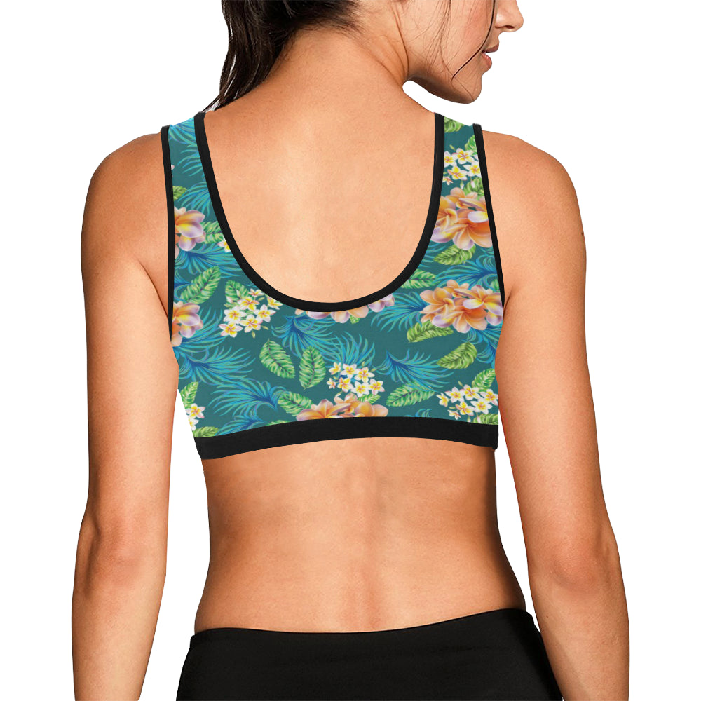 Plumeria Tropical Flower Design Print Sports Bra