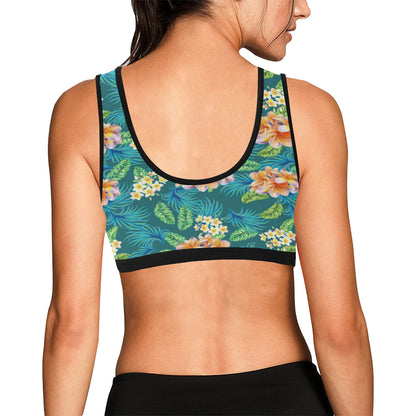 Plumeria Tropical Flower Design Print Sports Bra