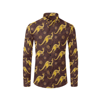Kangaroos Aboriginal Pattern Print Design 08 Men's Long Sleeve Shirt