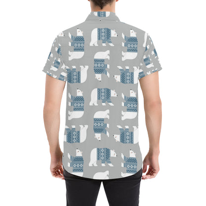 Polar Bear Pattern Print Design A03 Men's Short Sleeve Button Up Shirt