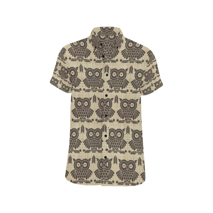 Owl Pattern Print Design A01 Men's Short Sleeve Button Up Shirt