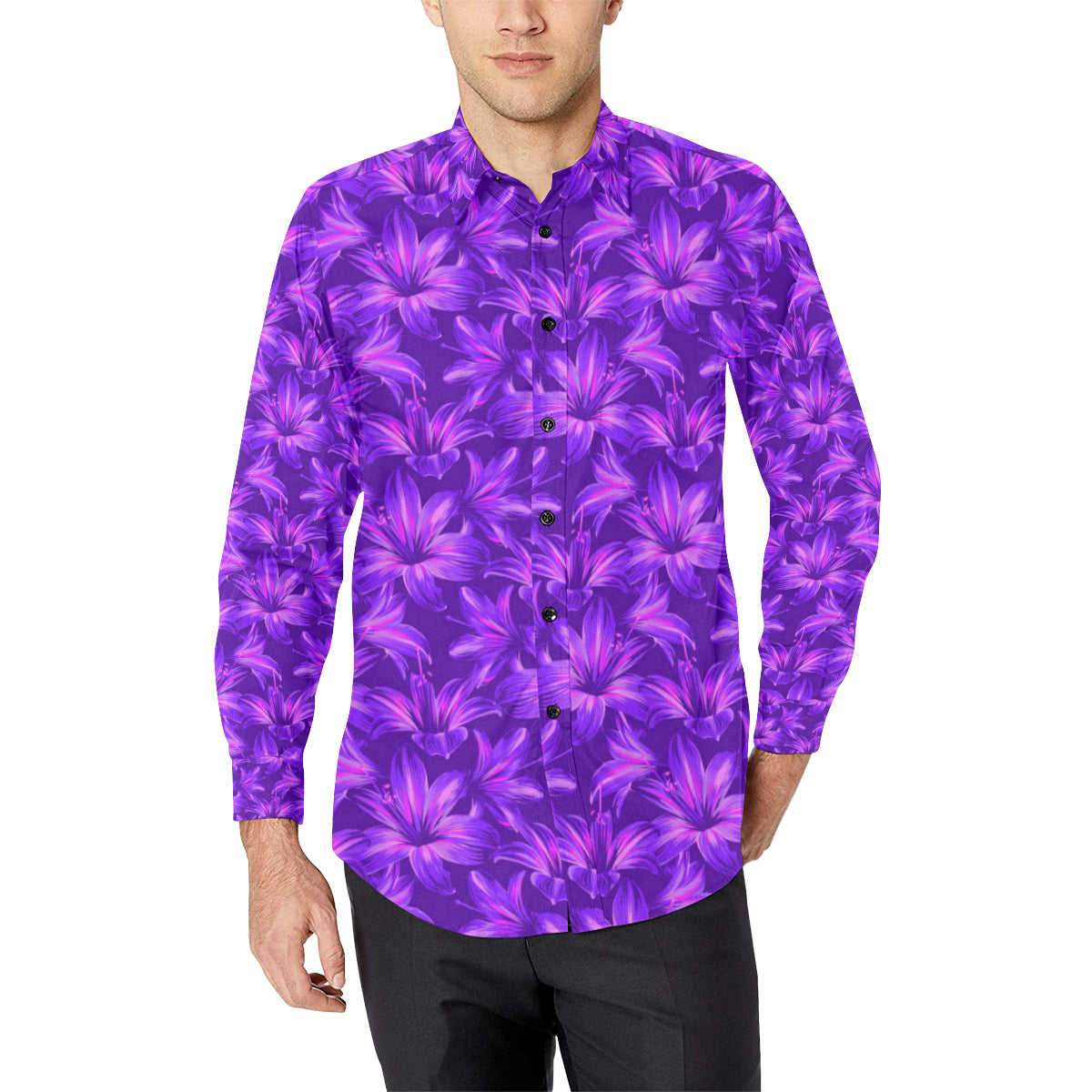 Amaryllis Pattern Print Design AL03 Men's Long Sleeve Shirt