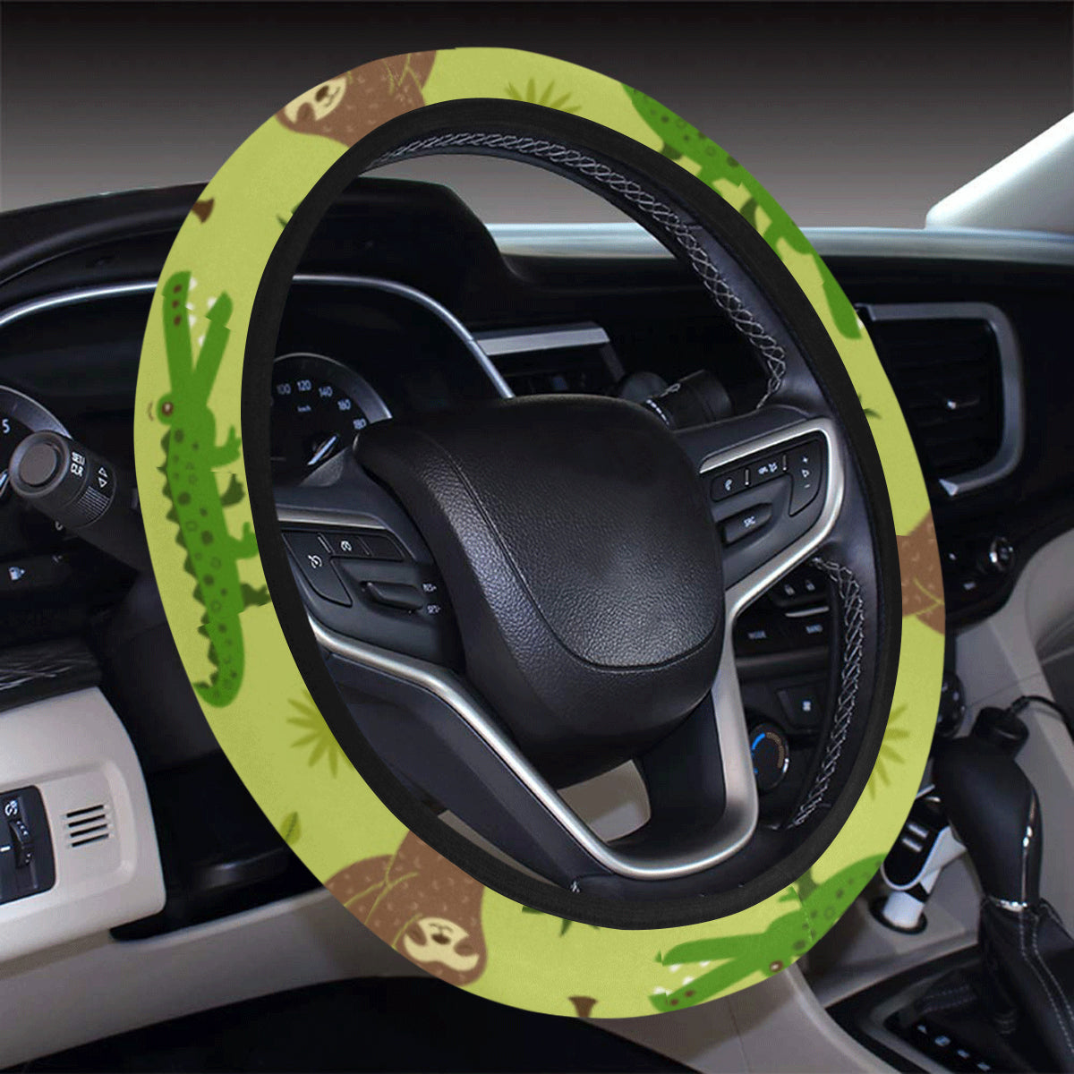 Alligator Pattern Print Design 04 Steering Wheel Cover with Elastic Edge
