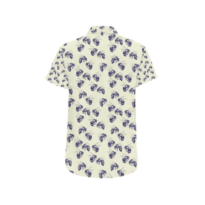 Bee Pattern Print Design 02 Men's Short Sleeve Button Up Shirt