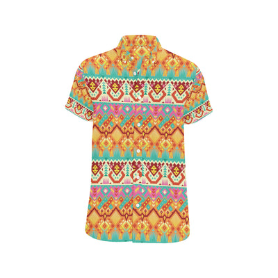 Aztec Pattern Print Design 03 Men's Short Sleeve Button Up Shirt