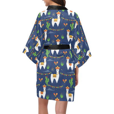 Llama Cactus Pattern Print Design 05 Women's Short Kimono